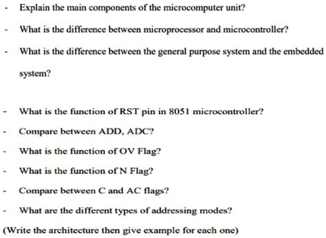 SOLVED: Explain the main components of the microcomputer unit? What is the difference between ...