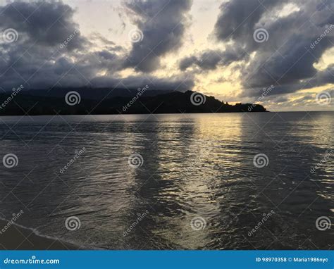 Purple Sunset in Hanalei Bay on Kauai Island, Hawaii. Stock Photo - Image of kauai, evening ...