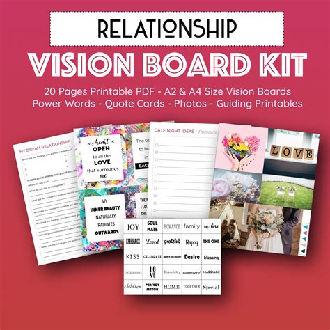 Relationship Vision Board Printables Kit, Attract Love Affirmations, Quote Cards, Memory Dream ...