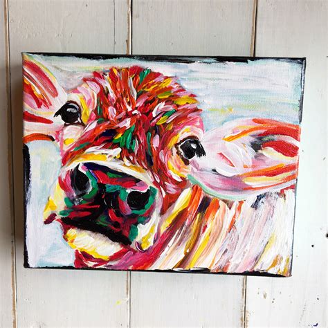 Mini calf abstract pallet knife painting. Cow face, cow art, cow decor ...