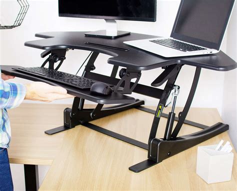 Vivo 44" Wide Adjustable Height Corner Stand Up Desk Converter- Black – Ergo Standing Desks