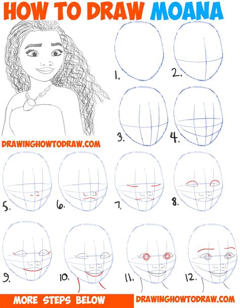 How to draw moana easy step by step drawing tutorial for kids and ...