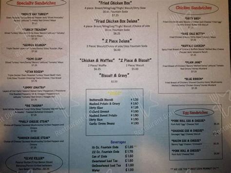 Menu at Dirty Bird restaurant, Morgantown