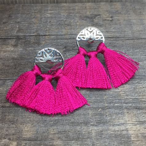 Tassel Earrings Fringe Earringsboho Earrings Pink Silk - Etsy