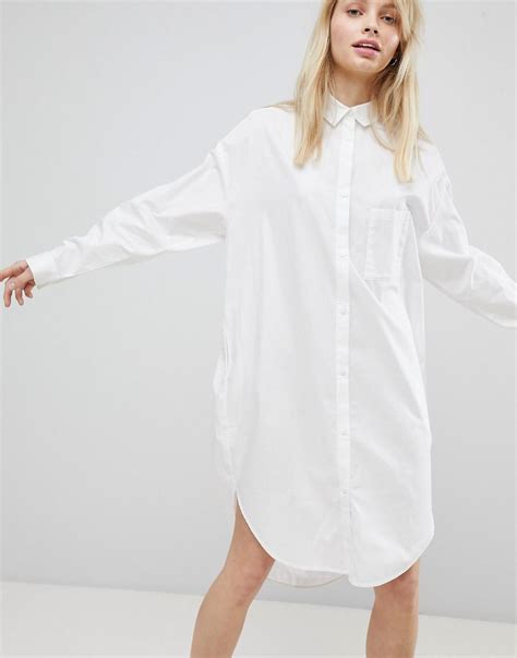 Monki Cotton Oversized Shirt Dress in White - Lyst