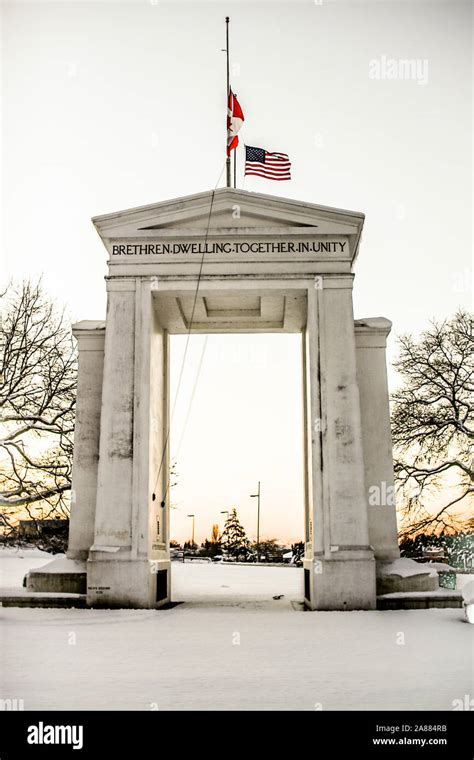 Peace Arch at the Peace Arch Border Crossing at the US/Canada border ...