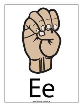 This printable features a sign language letter E with a label. Free to ...