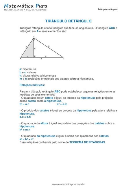 (PDF) TRIÂNGULO RETÂNGULO - · PDF file- Cosseno do ângulo agudo: razão entre o cateto adjacente ...