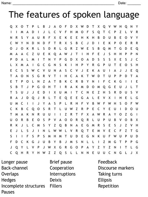 The features of spoken language Word Search - WordMint