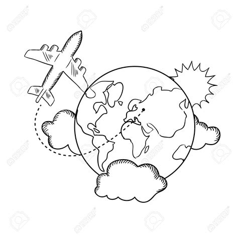 Air travel with flying airplane and earth globe with clouds and | Ilustraciones, Dibujos bonitos ...