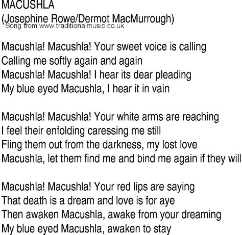 Irish Music, Song and Ballad Lyrics for: Macushla