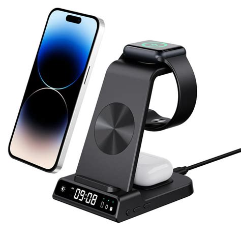 Charging Station for Apple, Wireless Charger 4 in 1 with Digital Clock, Wireless Charging ...