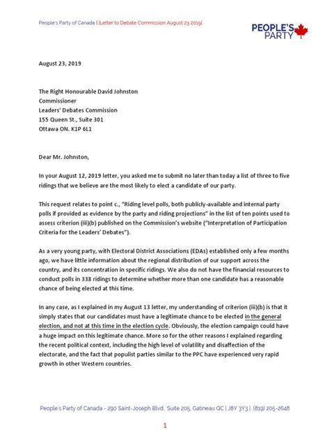 Maxime Bernier's letter to debate commissioner David Johnston | Digital & Social Media | Social ...