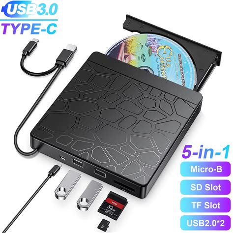 External CD DVD Drive for Laptop, 5-in-1 USB 3.0 Type-C CD DVD ROM ...