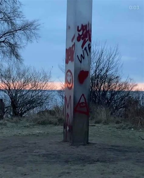 Mysterious monolith placed at Humber Bay Shores tagged with graffiti