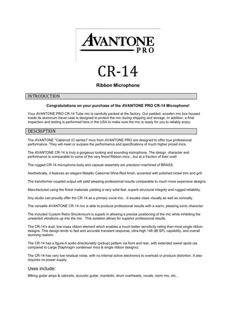 AV CR14 Manual | PDF | Microphone | Electrical Components