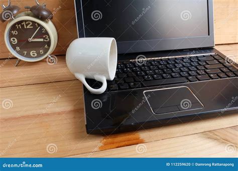 Coffee Cup Spill Out on Laptop Keyboard on Wooden Floor Stock Photo - Image of concept, graphic ...