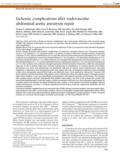 Ischemic Complications After Endovascular Abdominal Aortic Aneurysm Repair - DocsLib