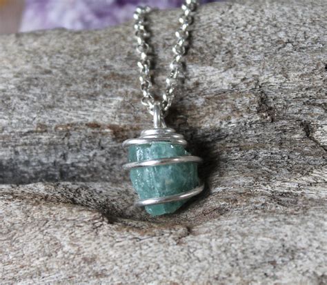 Blue Aquamarine Necklace Wrapped Stone Jewelry Natural