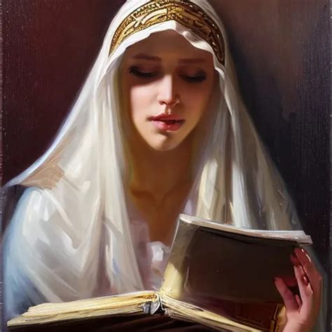 A portrait of veiled arabic gorgeous girl reading qu... | OpenArt