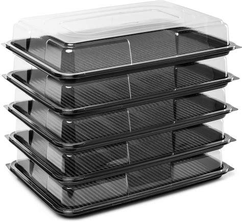 15 x Large Black Base Sandwich Platters with Lids (450mm x 310mm x 75 ...