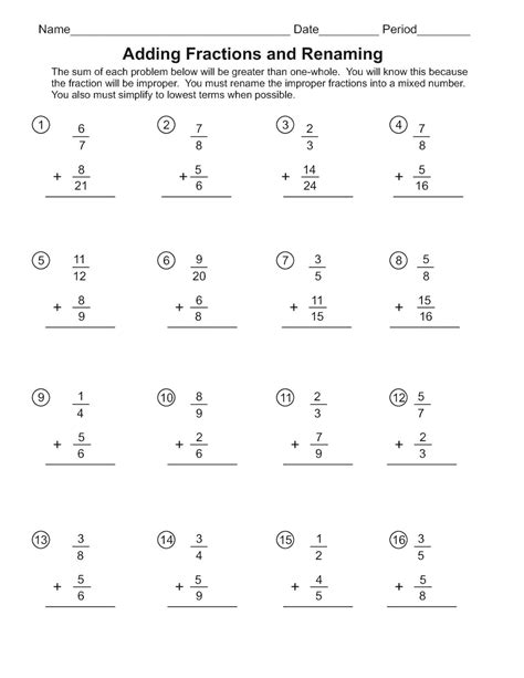 Fraction Addition And Subtraction Worksheet