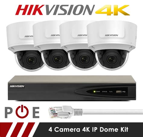 MIE CCTV: 4 Camera Hikvision CCTV Kit With 8MP 4K Anti Vandal Motorized Lens Dome Cameras in White