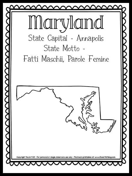 Maryland State Outline Coloring Page {FREE Printable!} - The Art Kit