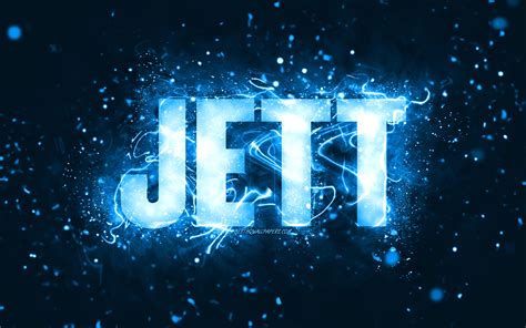 Download wallpapers Happy Birthday Jett, 4k, blue neon lights, Jett ...