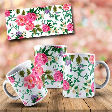 Floral Sublimation Mug Design Flowers MOCKUP FREE Digital | Etsy