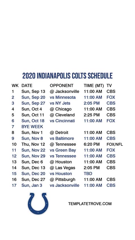 2020-2021 Indianapolis Colts Lock Screen Schedule for iPhone 6-7-8 Plus