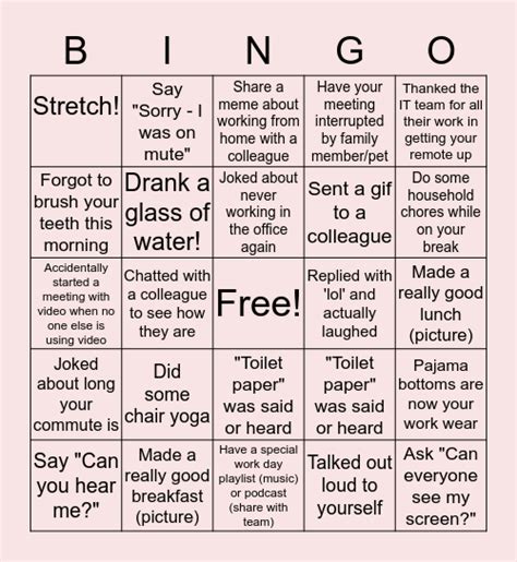 Remote Work Bingo Card