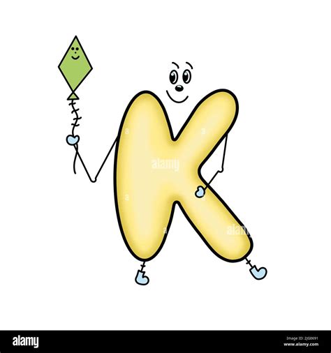 Funny letter K. Children's cheerful alphabet. Cartoon cute letter isolated on white. Cartoon ...