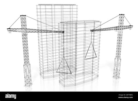3D construction site, office buildings - wireframe Stock Photo - Alamy