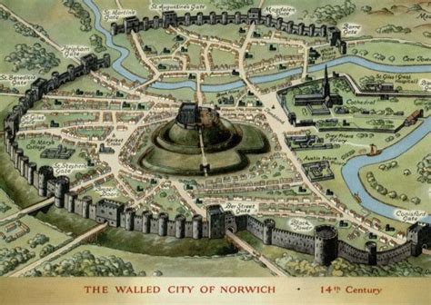 Norwich city walls in the 14th century. Construction began in 1294 finished in 1342. | Norwich ...