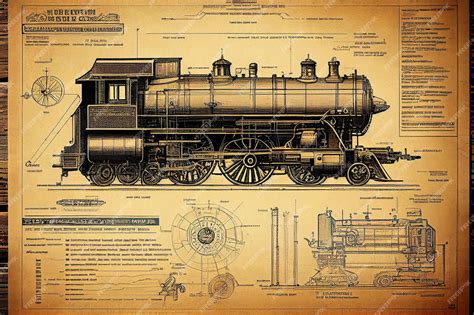 Premium Photo | Invention Blueprint of train on vintage paper Generative AI