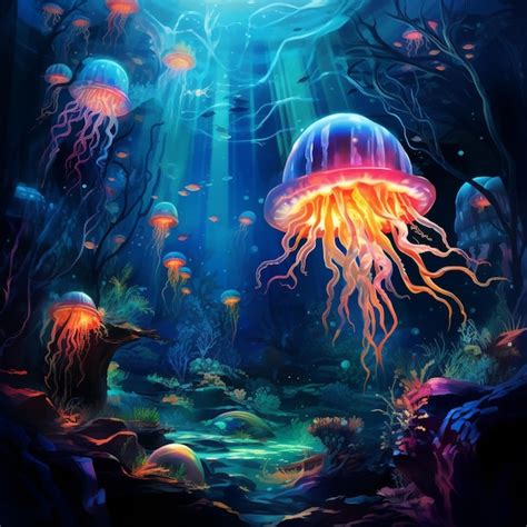 Premium AI Image | Bioluminescent Creatures in the Deep Sea