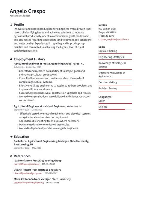 Agricultural Engineer Resume Examples & Templates (2025) · Resume.io