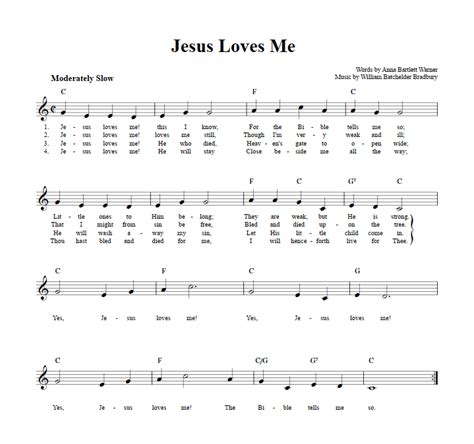 Jesus Loves Me: Chords, Lyrics, and Sheet Music for C Instruments