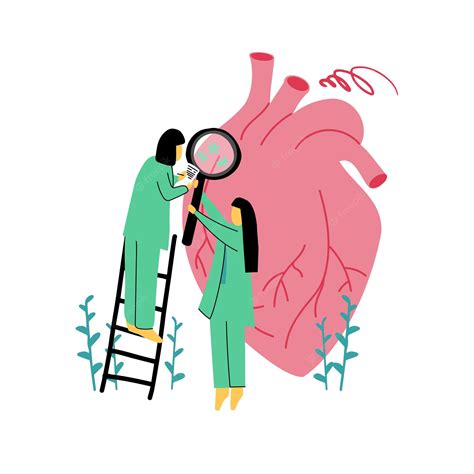 Premium Vector | Hand-drawn two doctors examine the heart. prevention ...