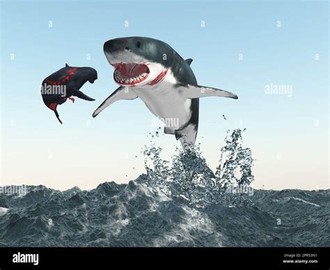 Great white shark hunting a seal Stock Photo - Alamy