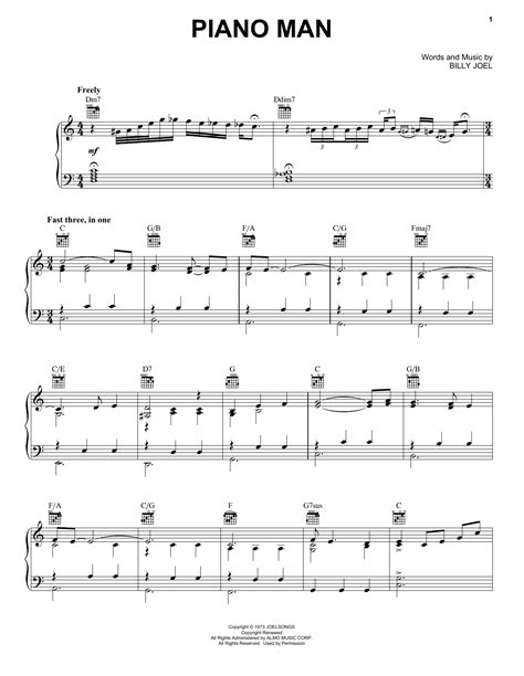 Piano Man sheet music by Billy Joel (Piano, Vocal & Guitar (Right-Hand Melody) – 93216)