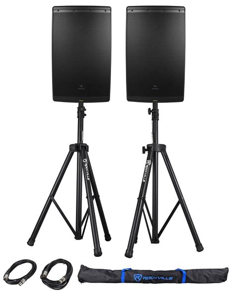 2) JBL EON615 15" 2000 Watt Powered DJ PA Speakers w/Bluetooth+Stands ...