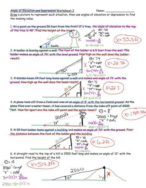 Worksheet On Angle Of Elevation And Depression - Worksheets For ...