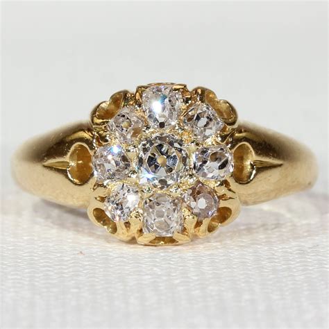 Victorian Cushion Cut Diamond Cluster Ring in 18k Gold - Victoria Sterling