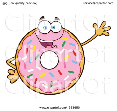 Clipart of a Cartoon Pink Glazed and Sprinkle Donut Mascot Waving ...