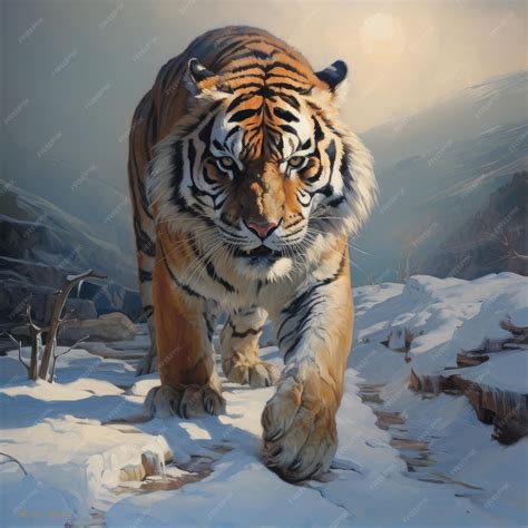 Premium Photo | A tiger walking on the snow forest picture