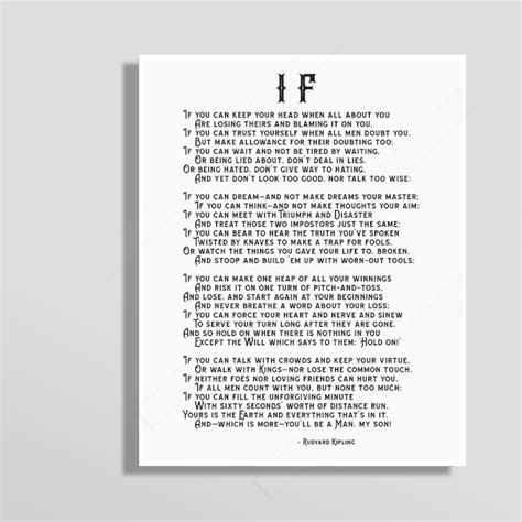 Rudyard Kipling IF Poem Print IF Quote Poster If You Can - Etsy Israel