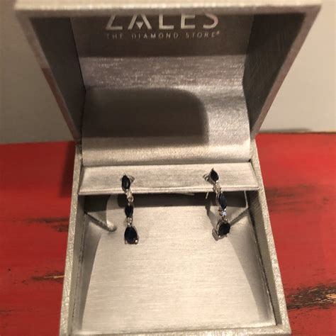 Zales 10K White Gold Genuine Sapphire and Diamond Drop / Dangle ...