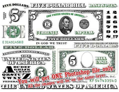 FIVE Dollar Bill Design Images Photoshop Transparent File PNG Graphics ...